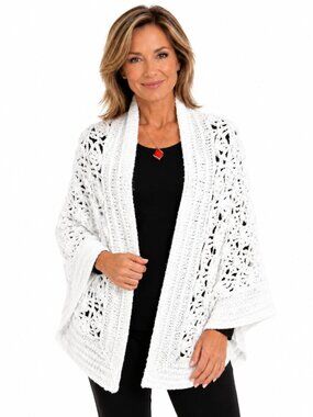 Handmade White Crochet Shawl Wrap | 100% Acrylic | Boho Open Knit Poncho